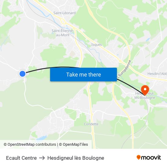 Ecault Centre to Hesdigneul lès Boulogne map