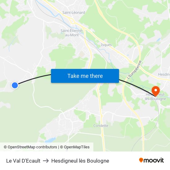 Le Val D'Ecault to Hesdigneul lès Boulogne map