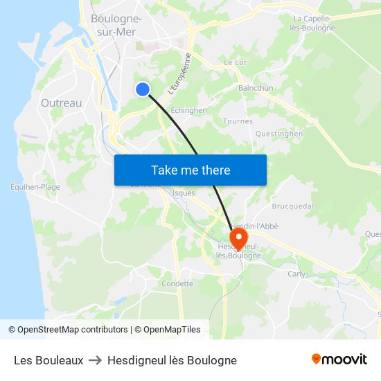 Les Bouleaux to Hesdigneul lès Boulogne map