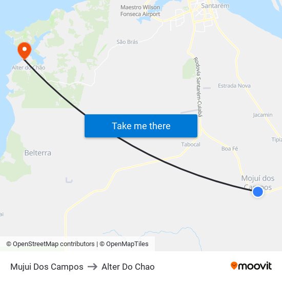 Mujui Dos Campos to Alter Do Chao map