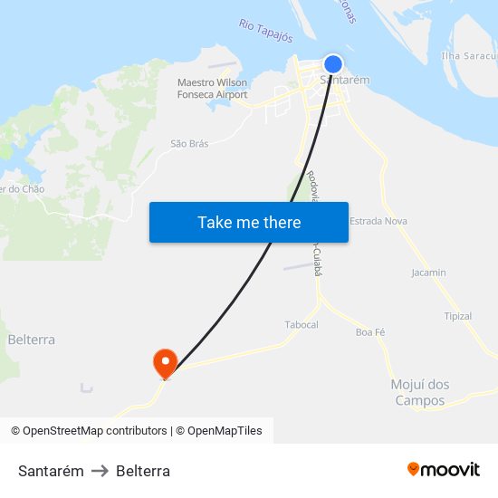 Santarém to Belterra map
