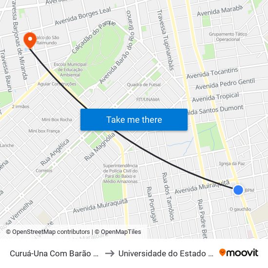 Curuá-Una Com Barão De São Nicolau to Universidade do Estado do Pará (UEPA) map