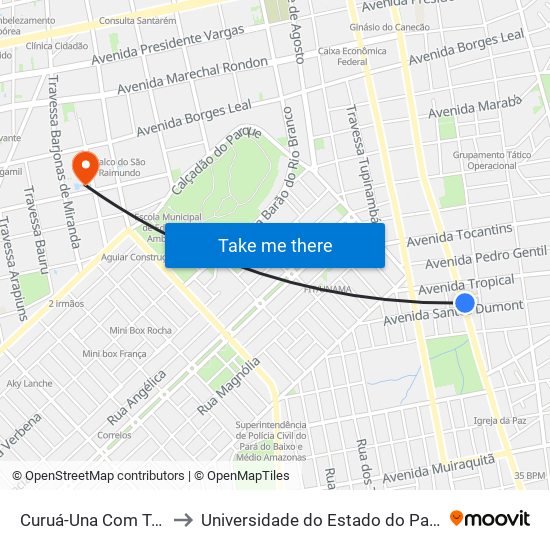 Curuá-Una Com Tropical to Universidade do Estado do Pará (UEPA) map