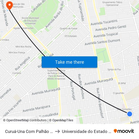 Curuá-Una Com Palhão | Sentido Norte to Universidade do Estado do Pará (UEPA) map