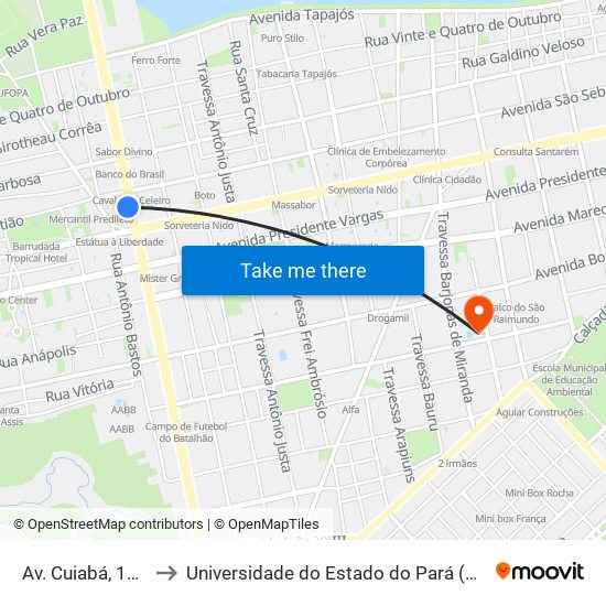 Av. Cuiabá, 1150 to Universidade do Estado do Pará (UEPA) map