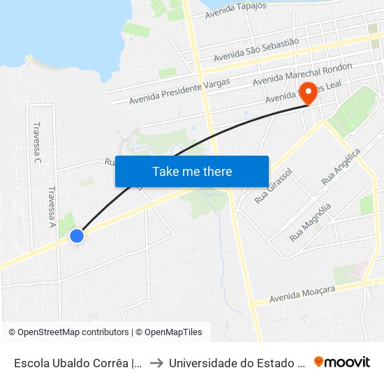 Escola Ubaldo Corrêa | Sentido Leste to Universidade do Estado do Pará (UEPA) map