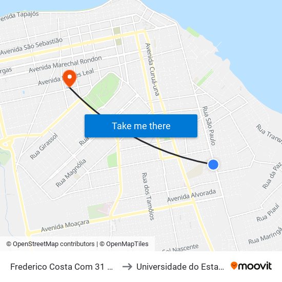 Frederico Costa Com 31 De Março | Sentido Sul to Universidade do Estado do Pará (UEPA) map