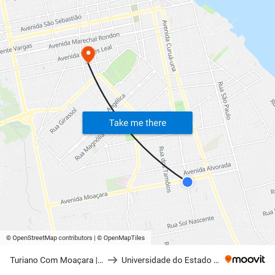 Turiano Com Moaçara | Sentido Norte to Universidade do Estado do Pará (UEPA) map