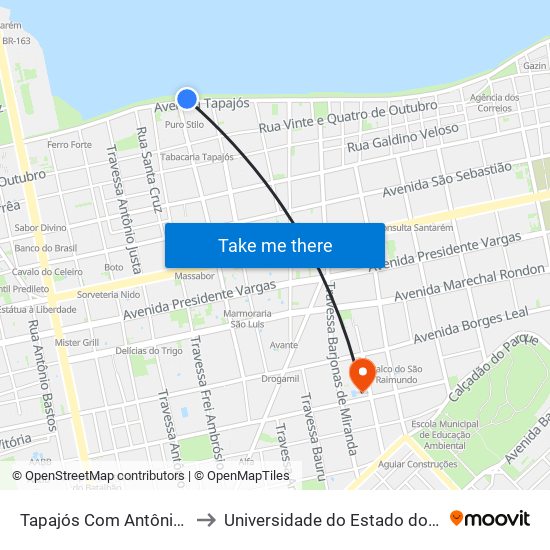 Tapajós Com Antônio Carvalho to Universidade do Estado do Pará (UEPA) map