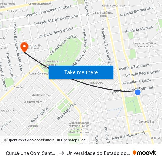 Curuá-Una Com Santos Dumont to Universidade do Estado do Pará (UEPA) map