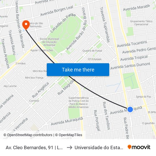 Av. Cleo Bernardes, 91 | Laboratório Primavera to Universidade do Estado do Pará (UEPA) map