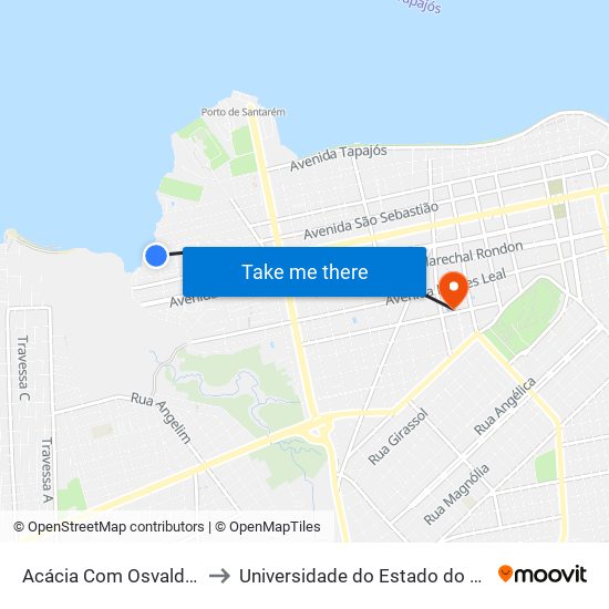 Acácia Com Osvaldo Coelho to Universidade do Estado do Pará (UEPA) map