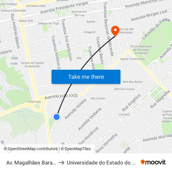 Av. Magalhães Barata, 2005 to Universidade do Estado do Pará (UEPA) map