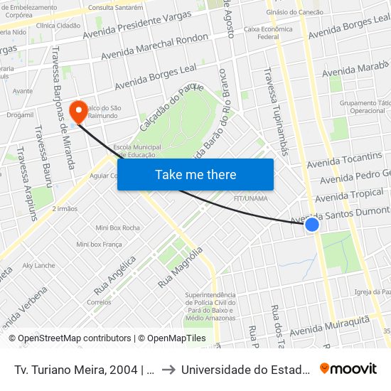 Tv. Turiano Meira, 2004 | Espaço Belíssima to Universidade do Estado do Pará (UEPA) map