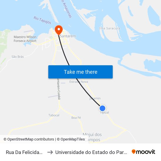 Rua Da Felicidade, 10 to Universidade do Estado do Pará (UEPA) map