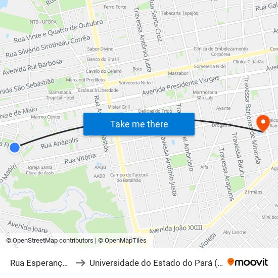 Rua Esperança, 21 to Universidade do Estado do Pará (UEPA) map