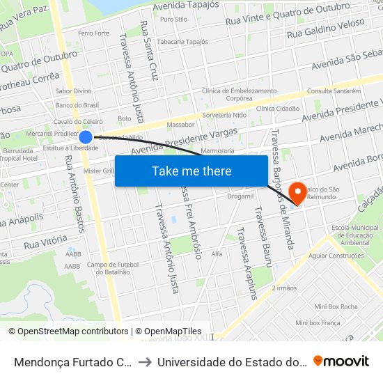 Mendonça Furtado Com Cuiabá to Universidade do Estado do Pará (UEPA) map