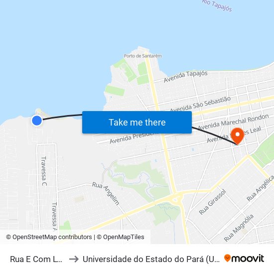 Rua E Com Lw 1 to Universidade do Estado do Pará (UEPA) map