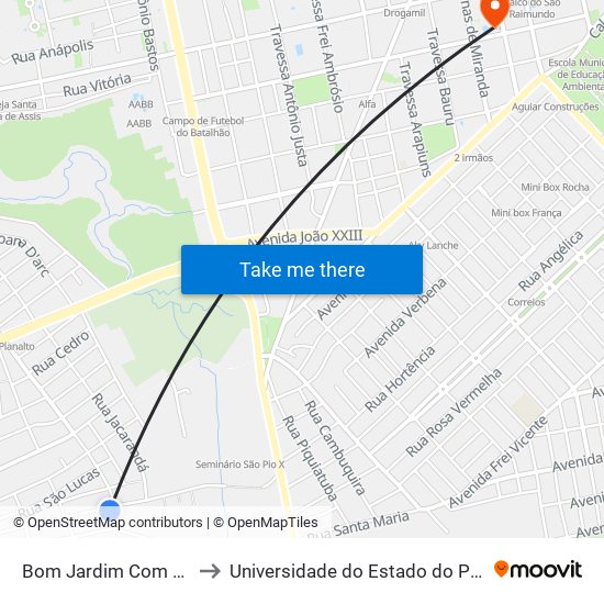 Bom Jardim Com Angelim to Universidade do Estado do Pará (UEPA) map