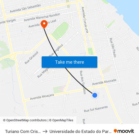 Turiano Com Cristo Rei to Universidade do Estado do Pará (UEPA) map