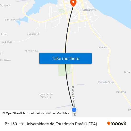 Br-163 to Universidade do Estado do Pará (UEPA) map