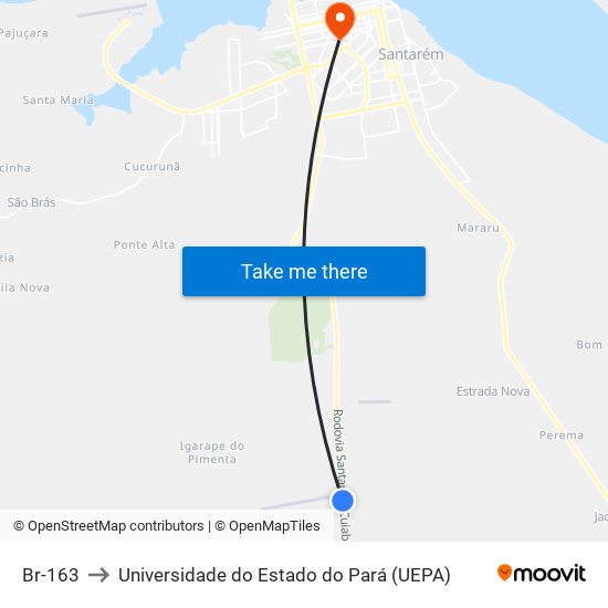 Br-163 to Universidade do Estado do Pará (UEPA) map