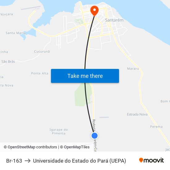 Br-163 to Universidade do Estado do Pará (UEPA) map