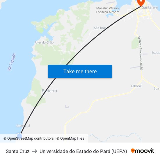 Santa Cruz to Universidade do Estado do Pará (UEPA) map