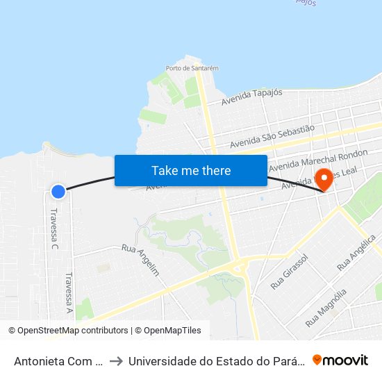 Antonieta Com Tv. A to Universidade do Estado do Pará (UEPA) map