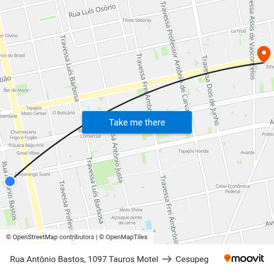 Rua Antônio Bastos, 1097 Tauros Motel to Cesupeg map