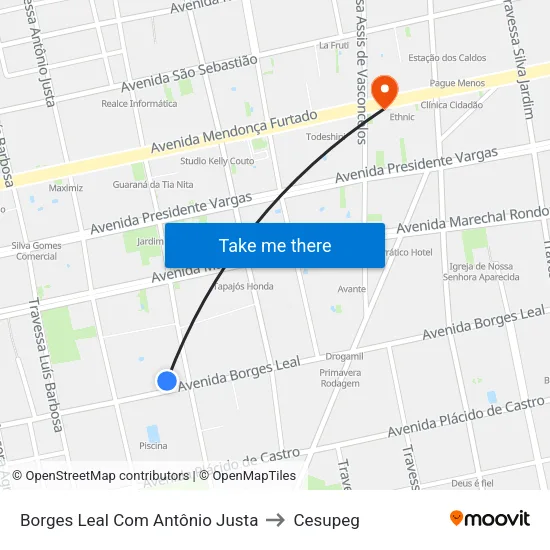 Borges Leal Com Antônio Justa to Cesupeg map