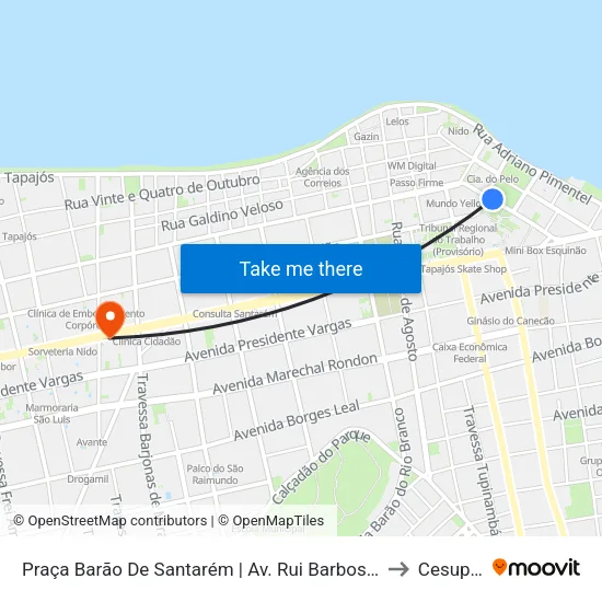 Praça Barão De Santarém | Av. Rui Barbosa, 158 to Cesupeg map