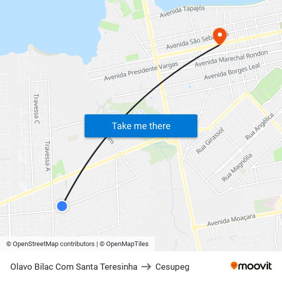 Olavo Bilac Com Santa Teresinha to Cesupeg map