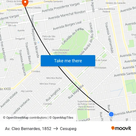 Av. Cleo Bernardes, 1852 to Cesupeg map