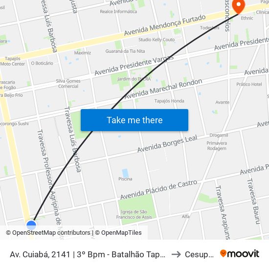 Av. Cuiabá, 2141 | 3º Bpm - Batalhão Tapajós to Cesupeg map
