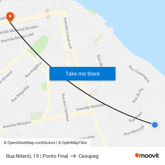 Rua Niterói, 19 | Ponto Final to Cesupeg map