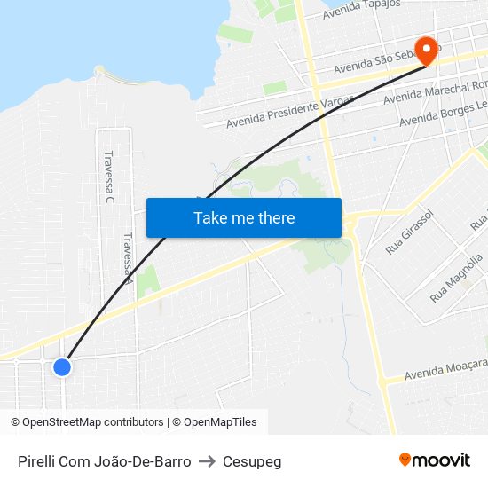 Pirelli Com João-De-Barro to Cesupeg map