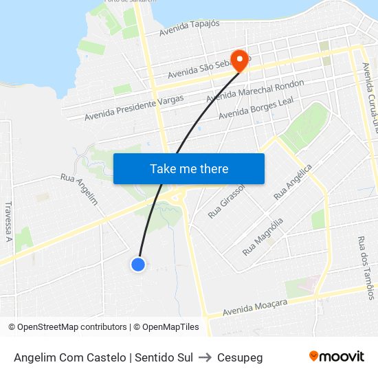 Angelim Com Castelo | Sentido Sul to Cesupeg map