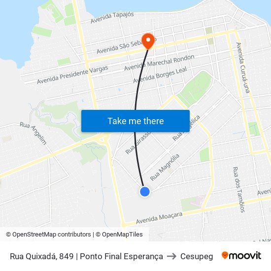 Rua Quixadá, 849 | Ponto Final Esperança to Cesupeg map