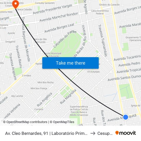 Av. Cleo Bernardes, 91 | Laboratório Primavera to Cesupeg map