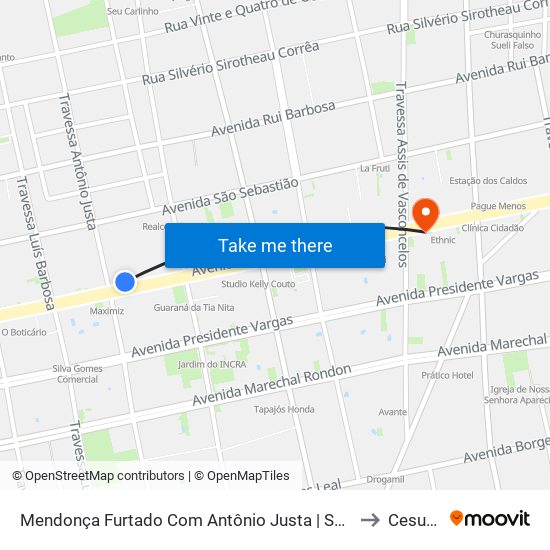 Mendonça Furtado Com Antônio Justa | Sentido Oeste to Cesupeg map