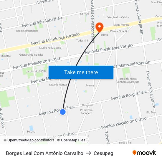 Borges Leal Com Antônio Carvalho to Cesupeg map