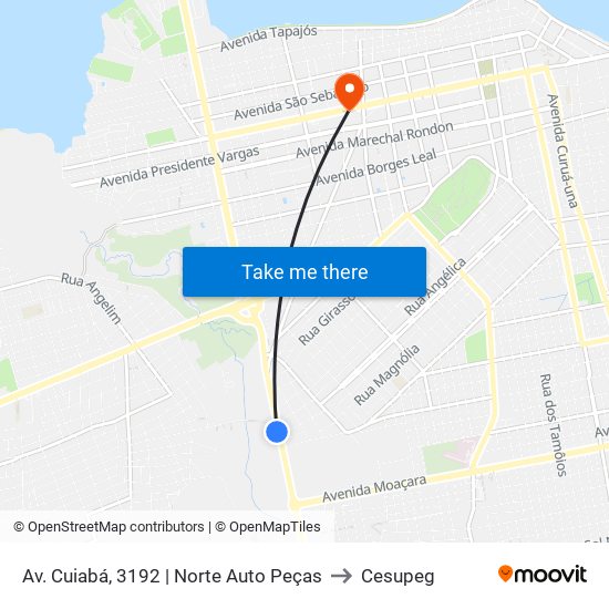 Av. Cuiabá, 3192 | Norte Auto Peças to Cesupeg map