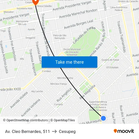 Av. Cleo Bernardes, 511 to Cesupeg map