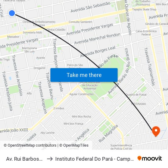 Av. Rui Barbosa, 2404 to Instituto Federal Do Pará - Campus Santarém map