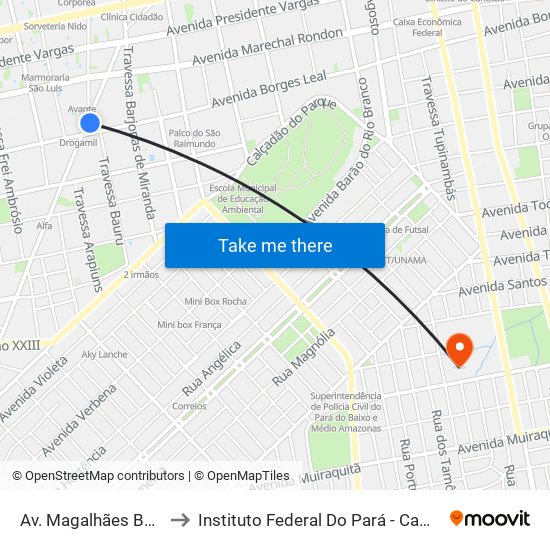 Av. Magalhães Barata, 631 to Instituto Federal Do Pará - Campus Santarém map