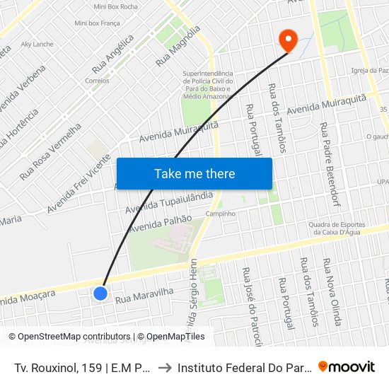 Tv. Rouxinol, 159 | E.M Paulo Rodrigues Santos to Instituto Federal Do Pará - Campus Santarém map