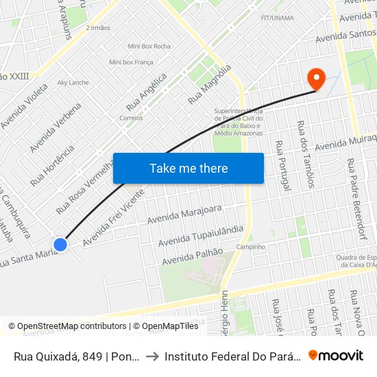 Rua Quixadá, 849 | Ponto Final Esperança to Instituto Federal Do Pará - Campus Santarém map
