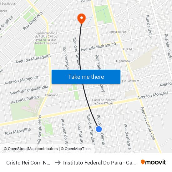 Cristo Rei Com Nova Olinda to Instituto Federal Do Pará - Campus Santarém map