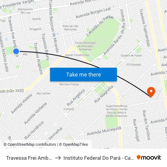 Travessa Frei Ambrósio, 3175 to Instituto Federal Do Pará - Campus Santarém map